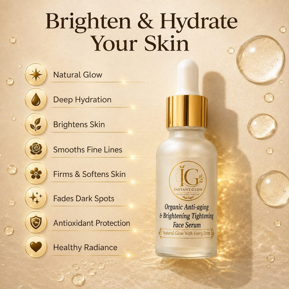 Organic Anti-Aging & Brightening Face Serum – 30ml