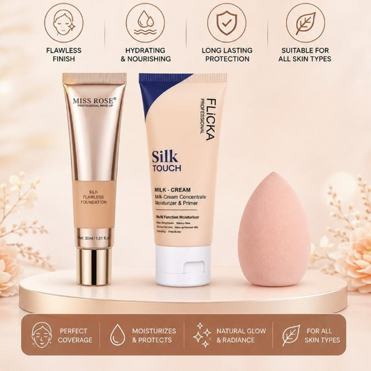 3 In 1 Makeup Trio Foundation, Primer And Beauty Blender